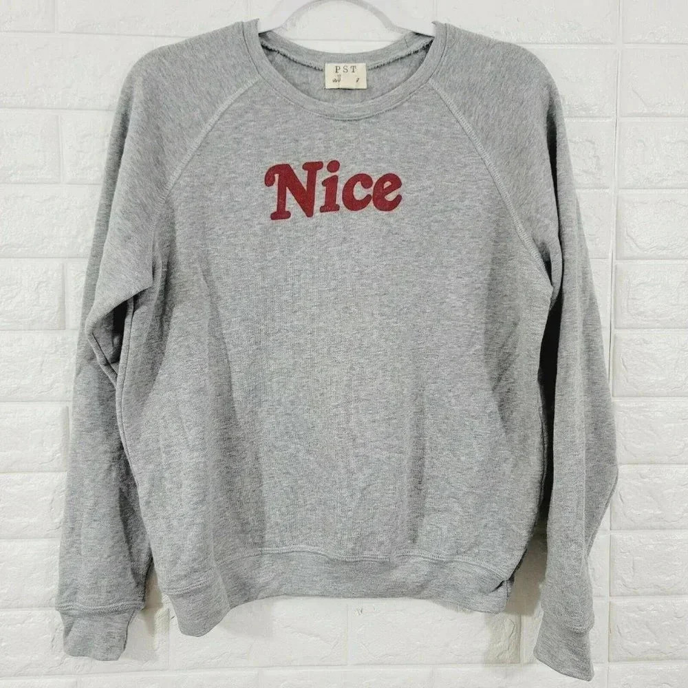 PST Los Angeles S Gray Crew Neck Pullover Sweater
